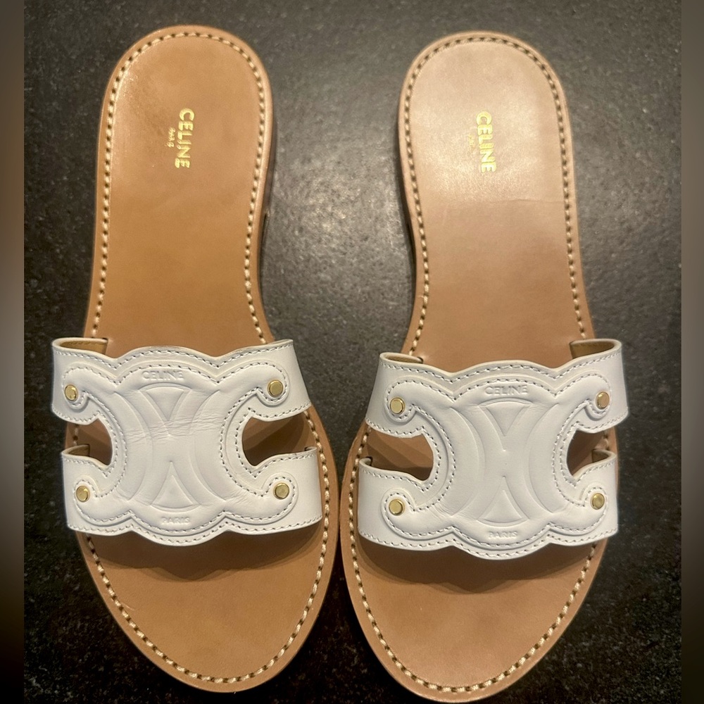 CELINE TRIOMPHE MULE IN WHITE CALFSKIN